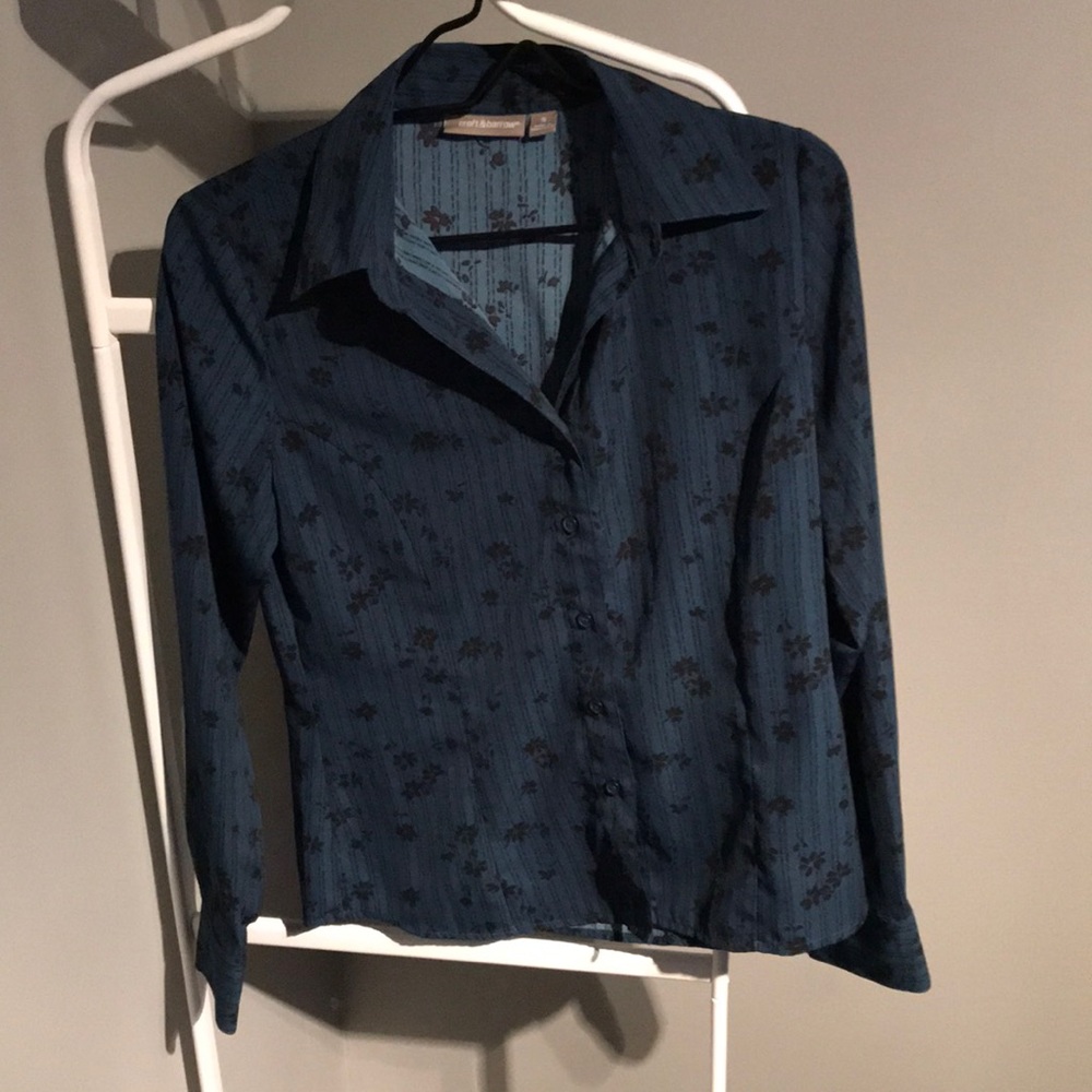 Teal Black Floral Button Down Shirt